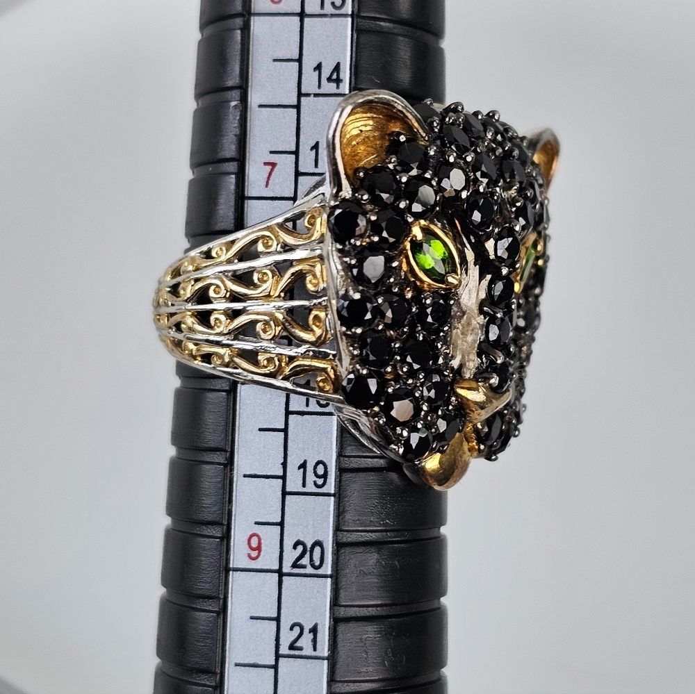 Gems En Vogue Black Spinel & Chrome Diopside Sterling Silver 24k Ring Sz 8! - Picture 5 of 5
